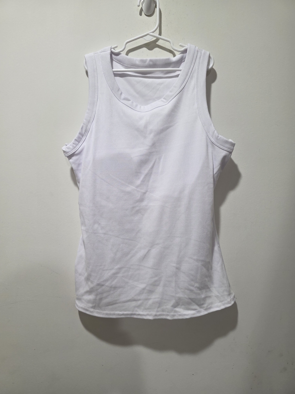 White Women's Rib-Trim Tank Top With Built In Bra